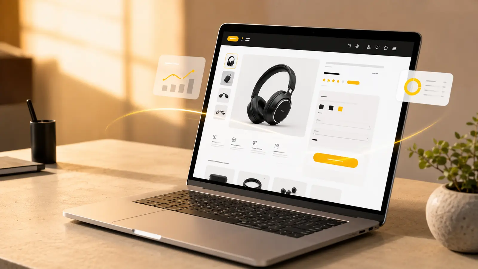 Moderne webshop gepresenteerd op een laptop